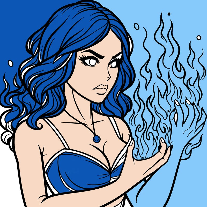 a realistic woman having the power of fire