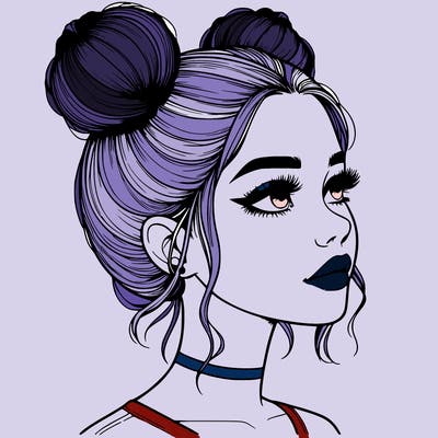 realistic girl with buns on the top of her head