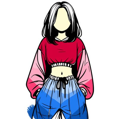 realistic girl faceless with baggy pants and a crop top