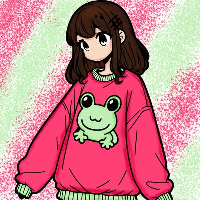 girl wearing frogging sweatshirt