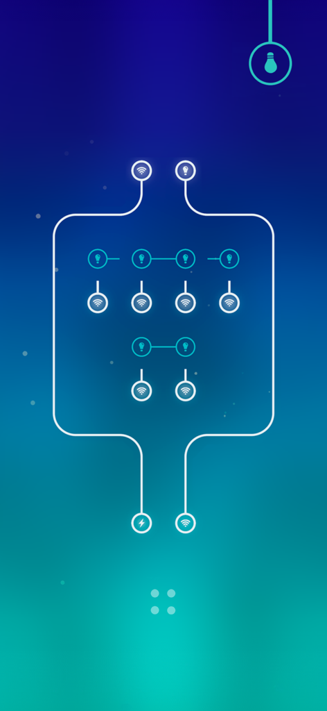 青いグラデーションの背景に電球のアイコンを備えたミニマルな回路パズルレベル