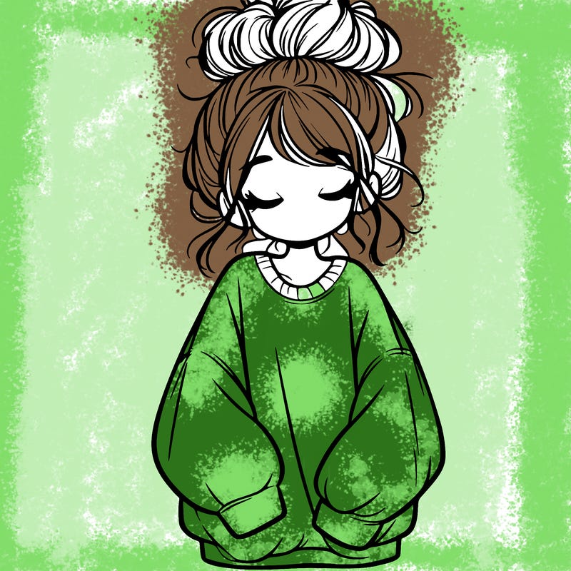 girl with baggy sweatshirt and messy bun