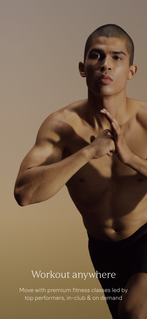 A muscular man in a dynamic athletic pose under the text Workout anywhere.