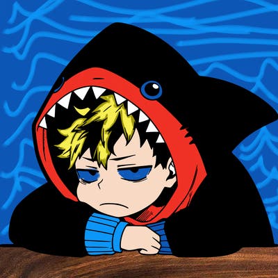 tired boy in shark hoodie (anime)