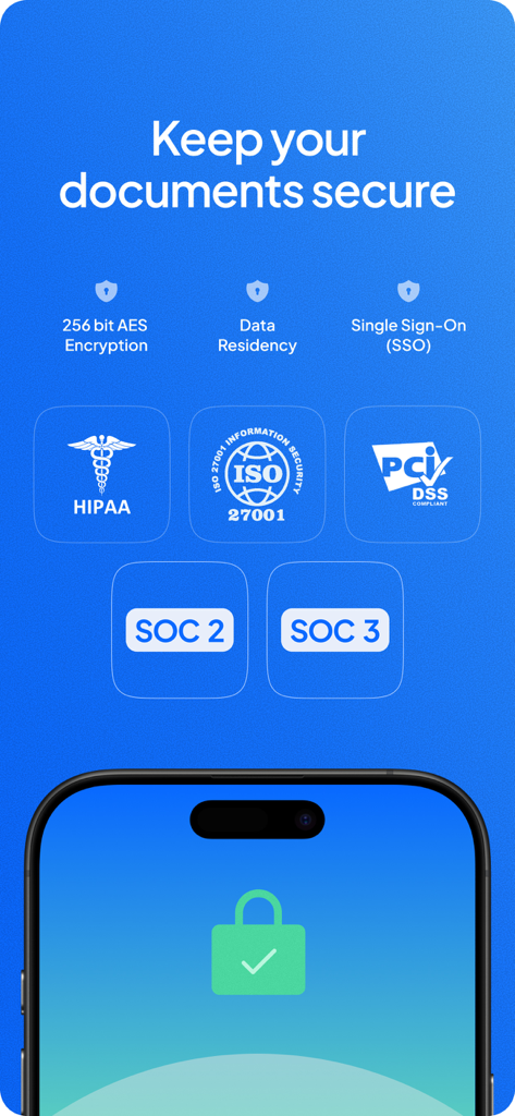 Fax.Plus mobile app security features and compliance certifications including HIPAA and ISO 27001