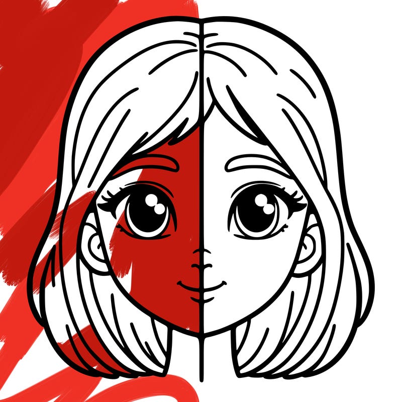 girl face split down the middle