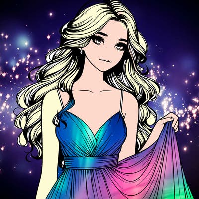 realistic girl in flowy silky prom dress