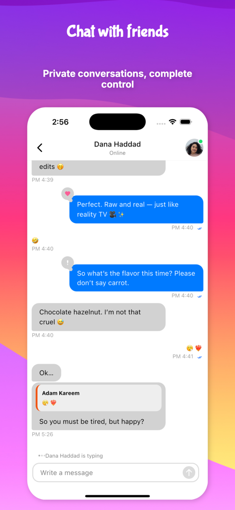 UpScrolled mobile app private chat screen with text conversation