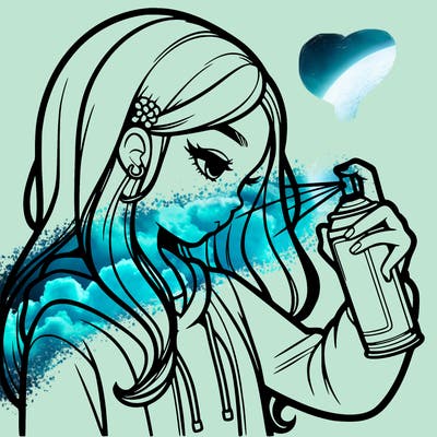 a realistic girl spray painting