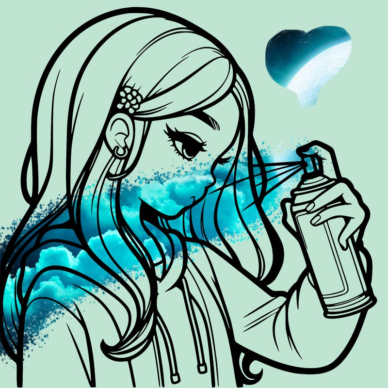 a realistic girl spray painting