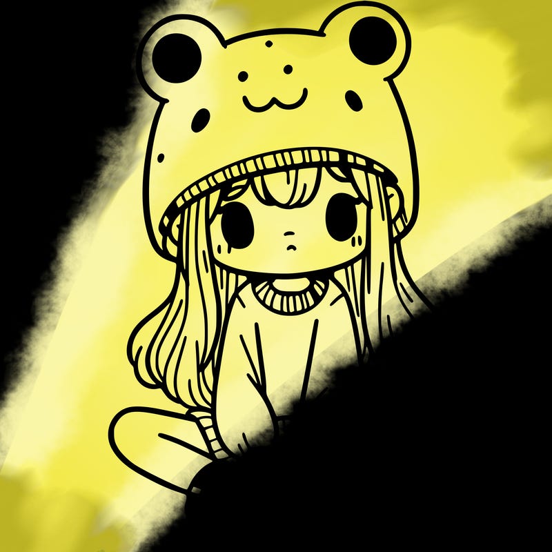 a girl wearing a frog hat and some frog socks
