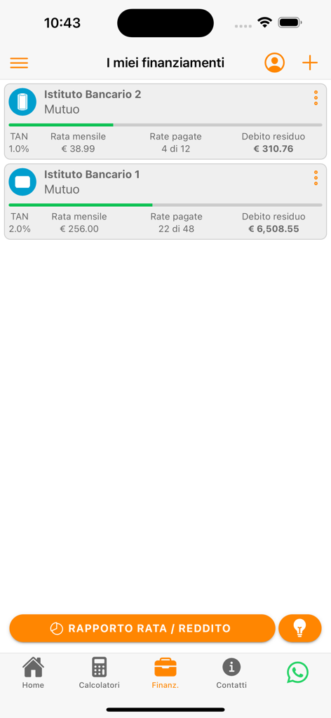Panel que muestra múltiples préstamos activos con la deuda restante y los detalles de los pagos mensuales