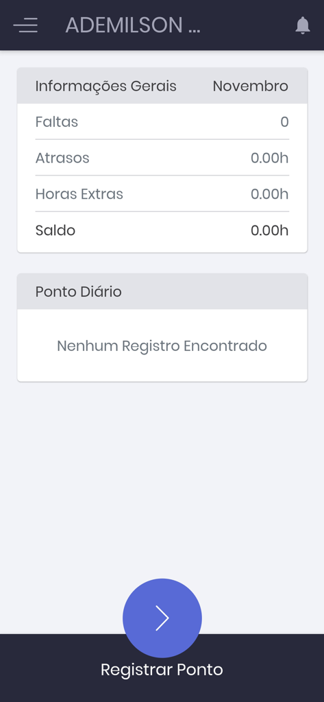 RHiD - Panel de la aplicación móvil RHiD que muestra el resumen de asistencia y el botón de registro de entrada