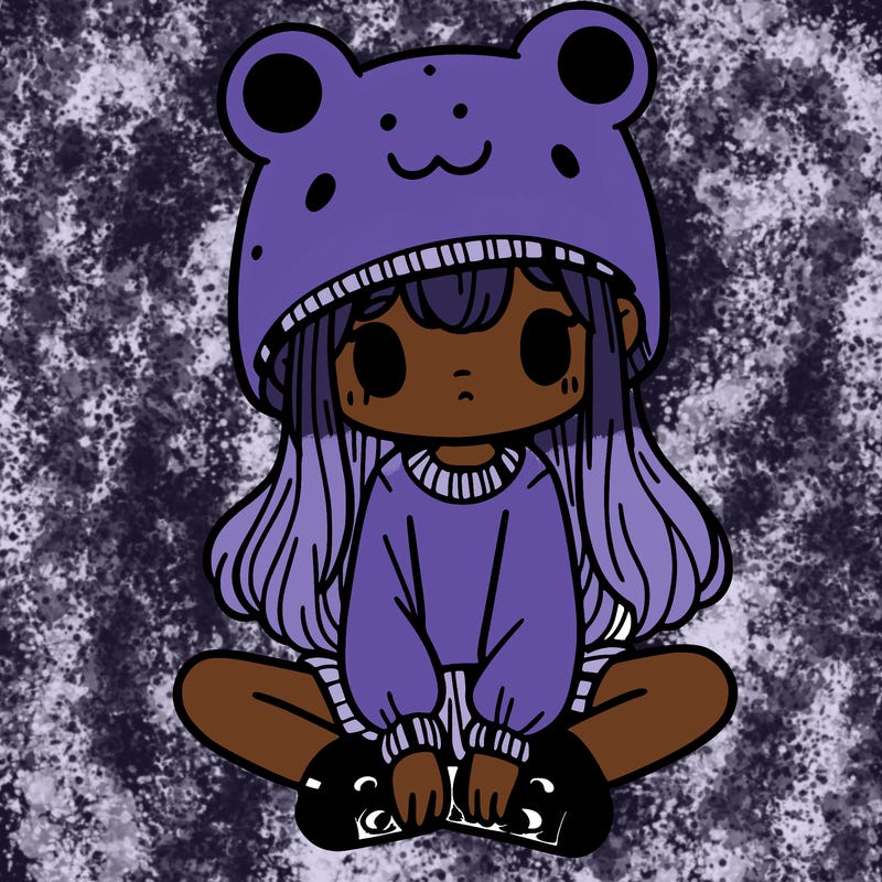 a girl wearing a frog hat and some frog socks