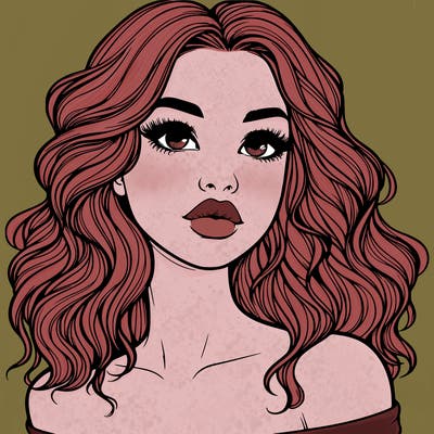 realistic girl with wavy hair and lips
