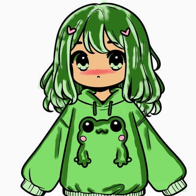 girl wearing frogging sweatshirt