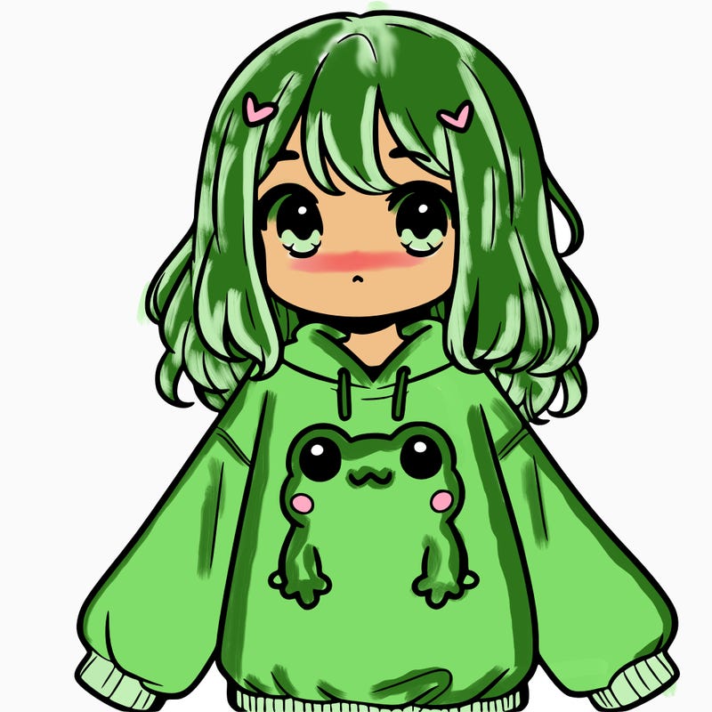 girl wearing frogging sweatshirt