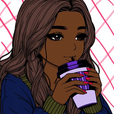 realistic girl drinking coffee