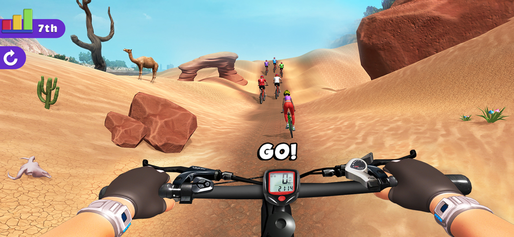 BMX Bike Rider - Bicycle Games - 사막 풍경에서 펼쳐지는 BMX 자전거 경주의 1인칭 시점