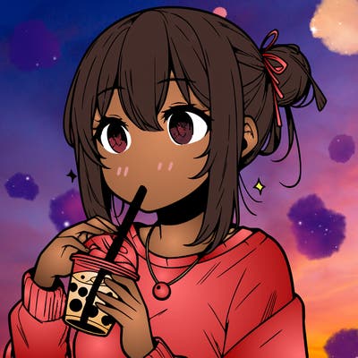 manga character drinking boba