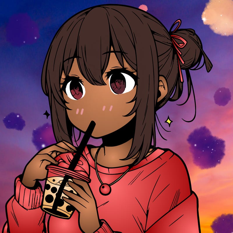 manga character drinking boba