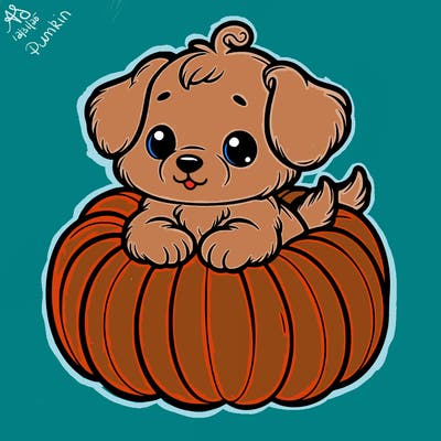 cute little puppy in a pumpkin