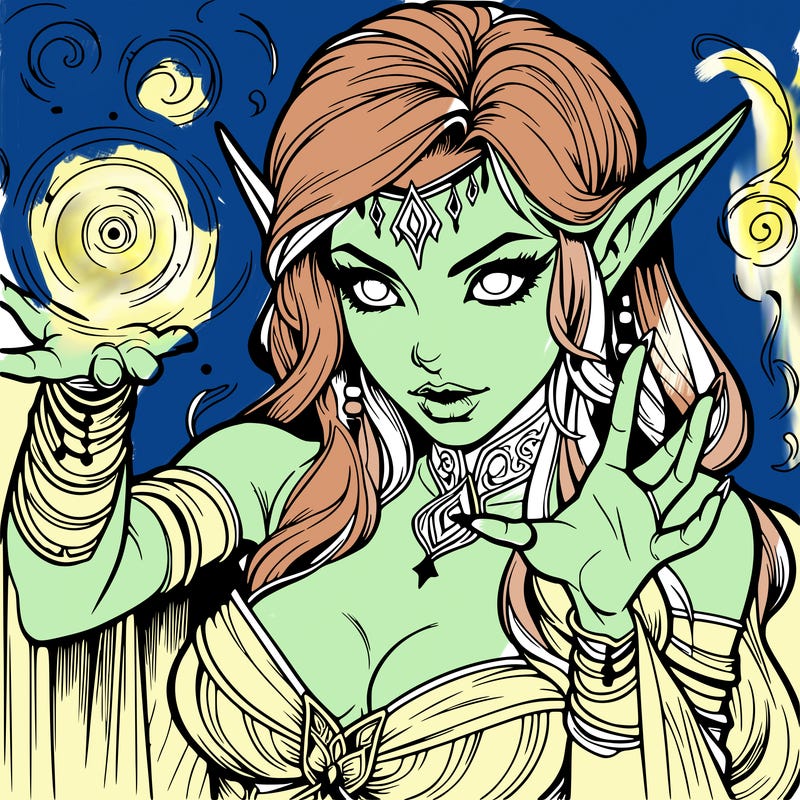 realistic scary beautiful elf sorceress casting spell