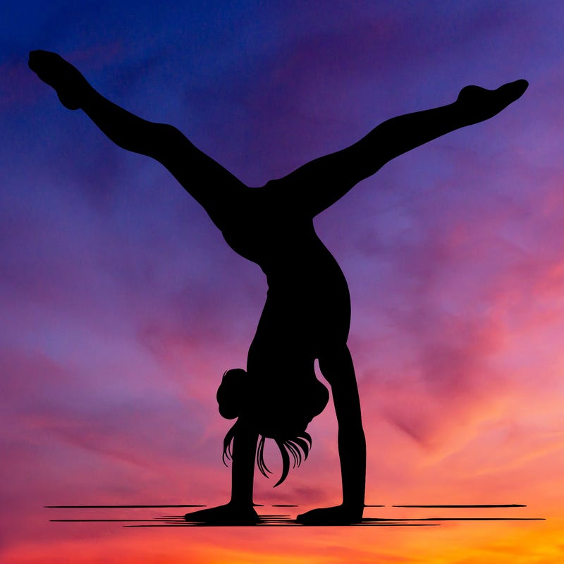 realistic gymnastic hand stand girl in four splits