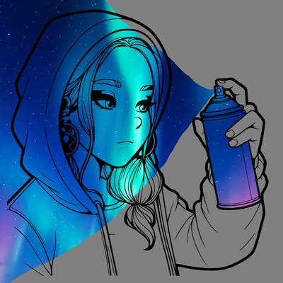 a realistic girl, spray painting
