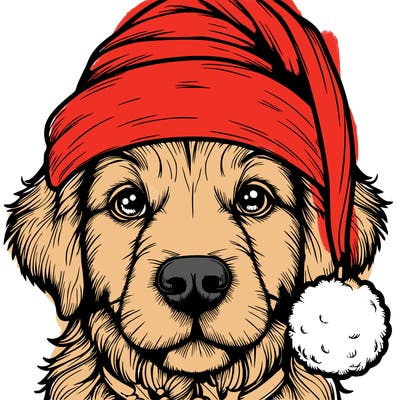 realistic dog with a christmas hat