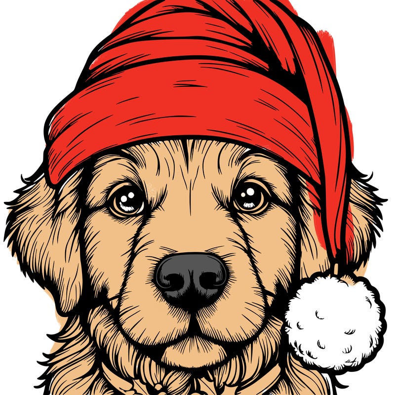 realistic dog with a christmas hat