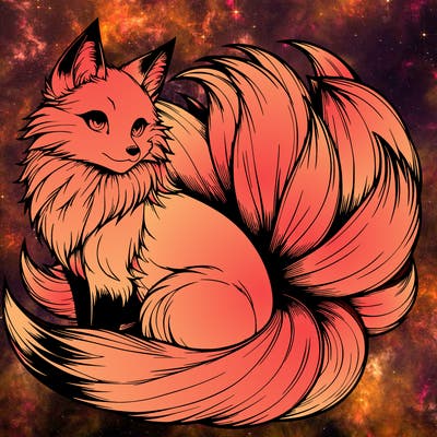 realistic detailed 9 tailed anime fox