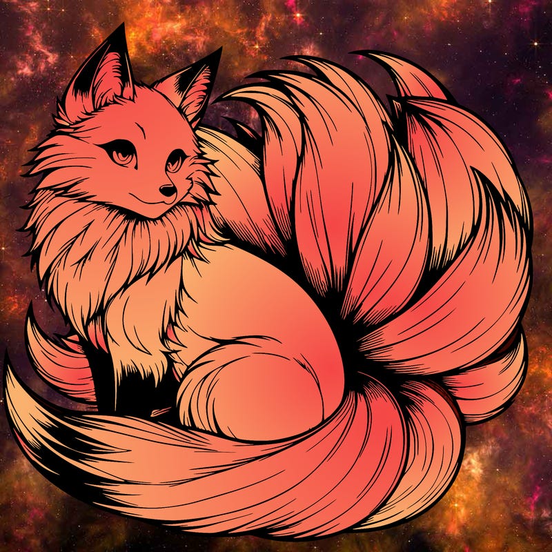 realistic detailed 9 tailed anime fox