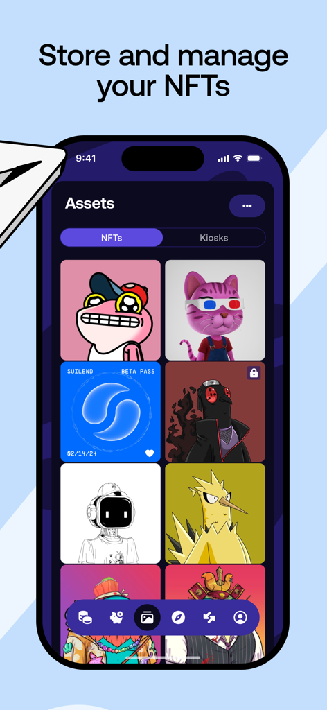 Interface of Slush Sui wallet showing stored NFT collectibles and assets