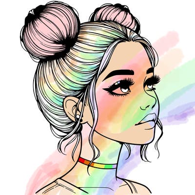 realistic girl with buns on the top of her head