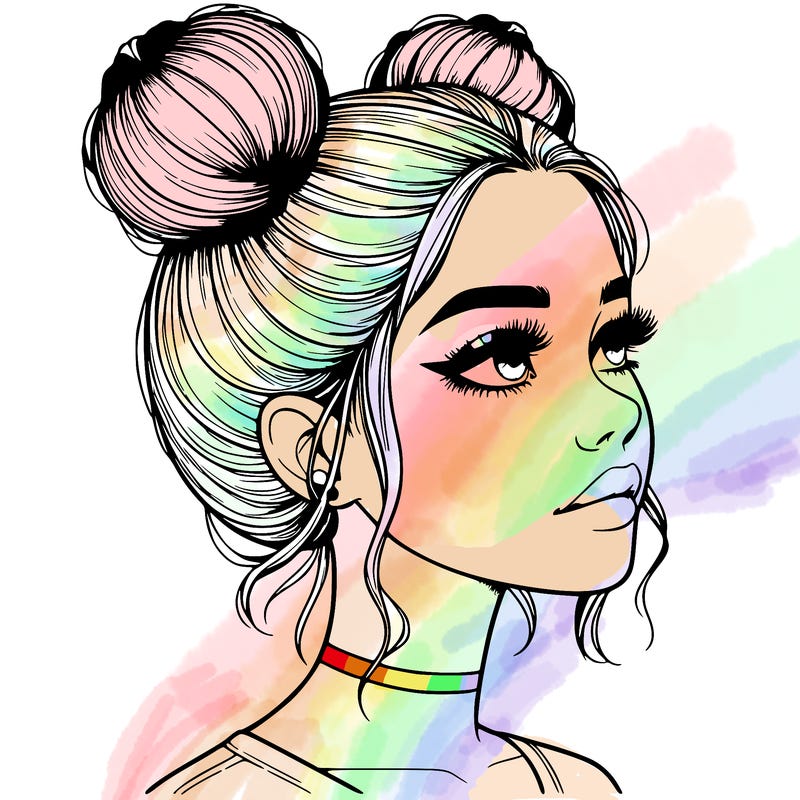 realistic girl with buns on the top of her head