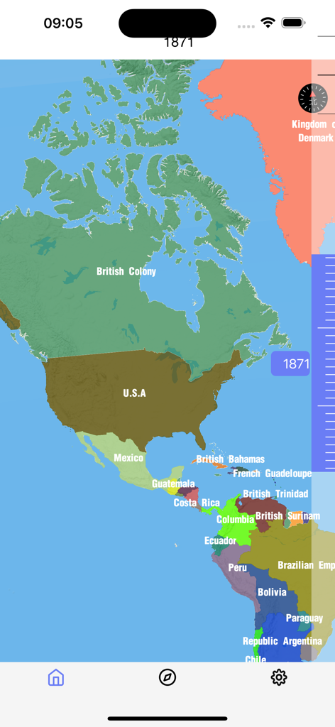 A historical map of the Americas in 1871 showing territories like USA Mexico and Brazilian Empire
