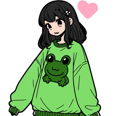 girl wearing frogging sweatshirt
