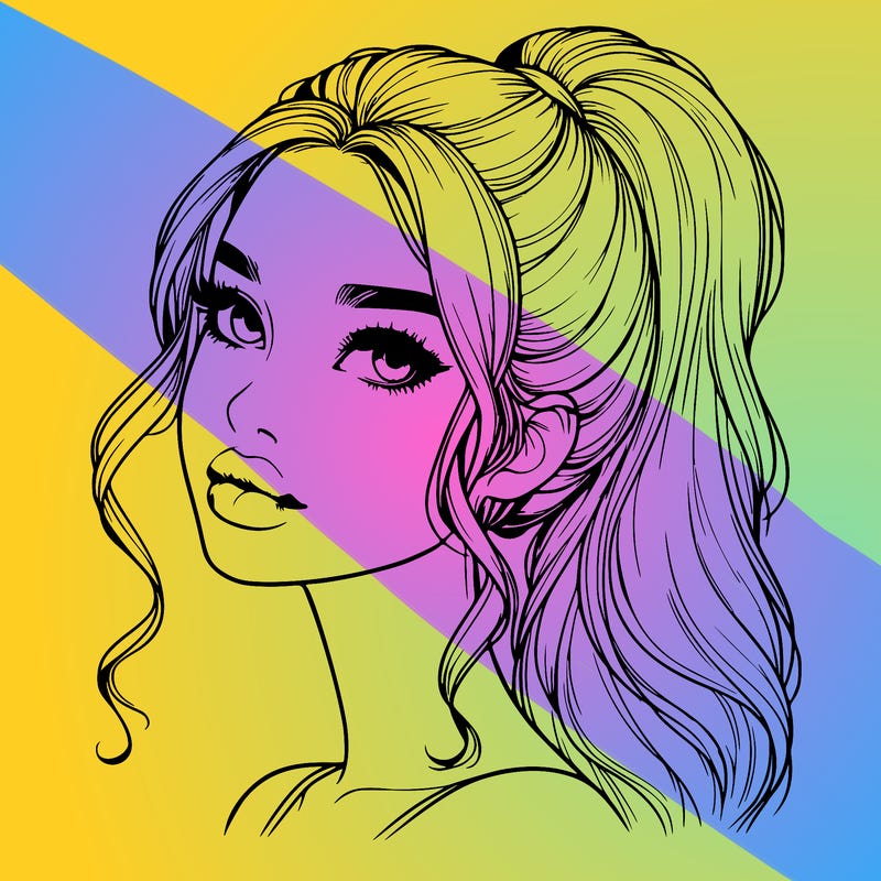 realistic girl with a ponytail on her hair and lips