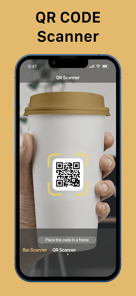 QR Bot - Interfaz de la aplicación QR Bot escaneando un código QR en una taza de café