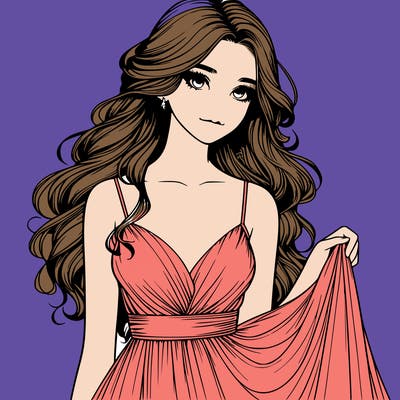 realistic girl in flowy silky prom dress