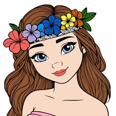 a realistic hawaiian girl with a head band of flowers on her head