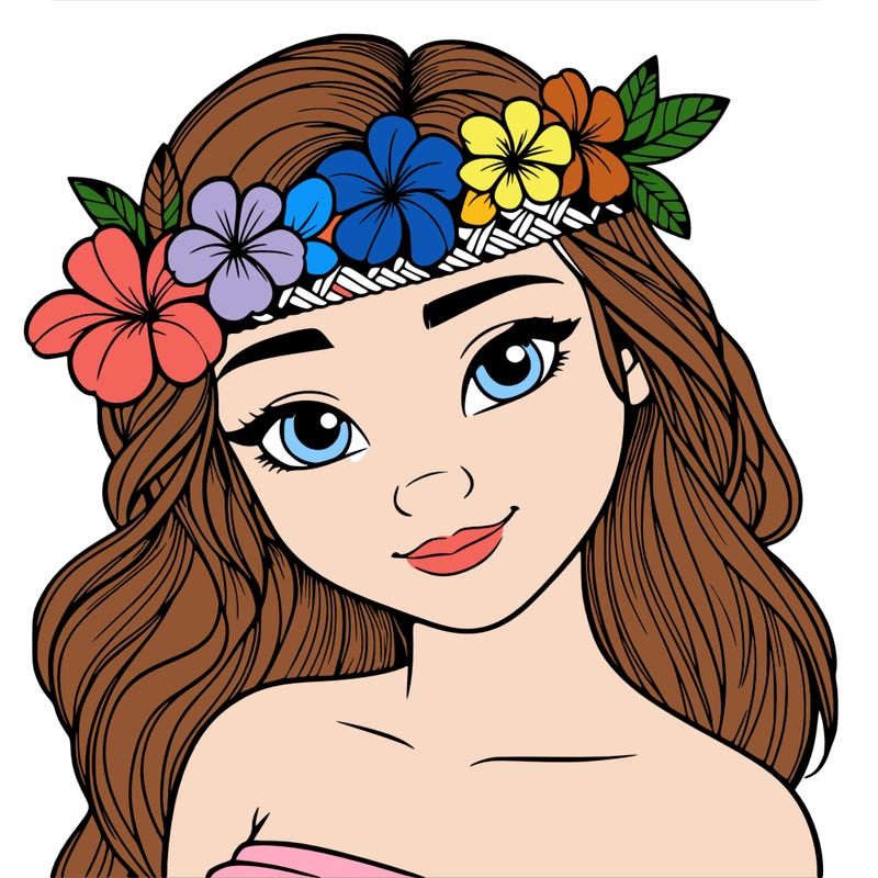 a realistic hawaiian girl with a head band of flowers on her head