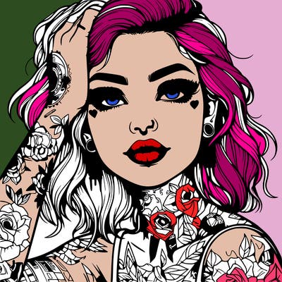 realistic girl with tattoos all over