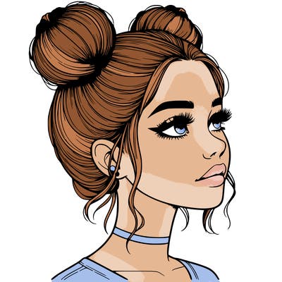 realistic girl with buns on the top of her head