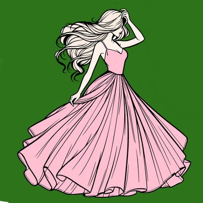 realistic woman with dress flowing in the wind