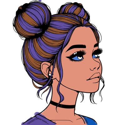 realistic girl with buns on the top of her head