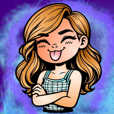 realistic girl crossing her arms and wearing a tank top with her tongue held out she has long hair