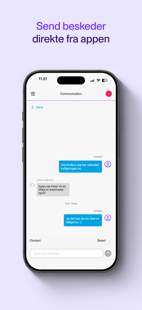 Zenegy Expense in-app messaging feature for discussing expense details with colleagues