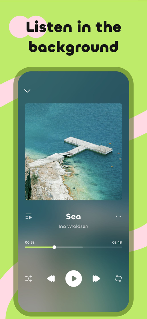 iVocal-Melodic Bliss - iVocal music player interface showing the background listening feature with playback controls and song info